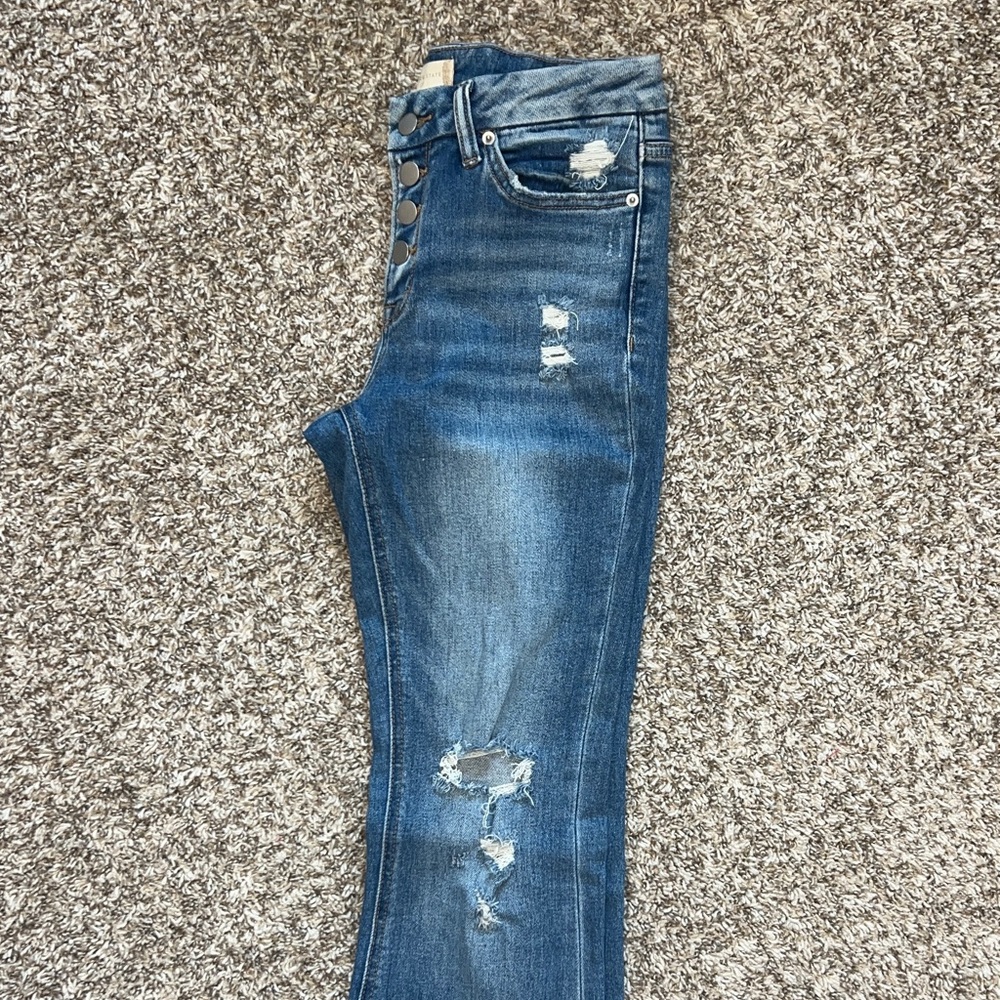 Altar'd State Light Blue Distressed Flare Jeans - Picture 3 of 10